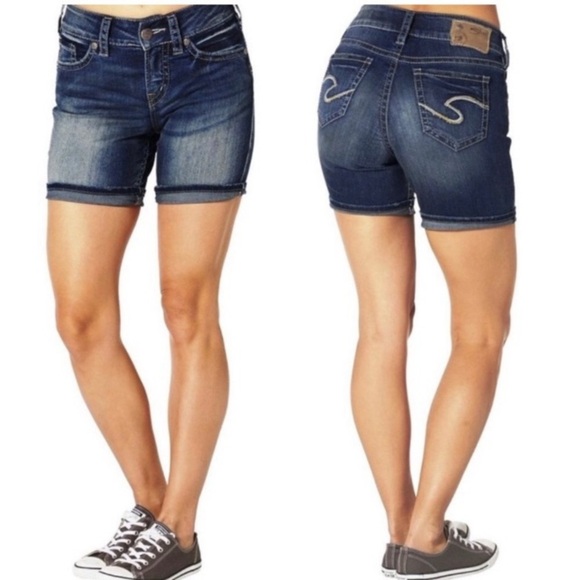 Silver Jeans Suki Mid Shorts Dark Wash Casual Western Denim Shorts Women’s Sz 27 - Picture 2 of 12